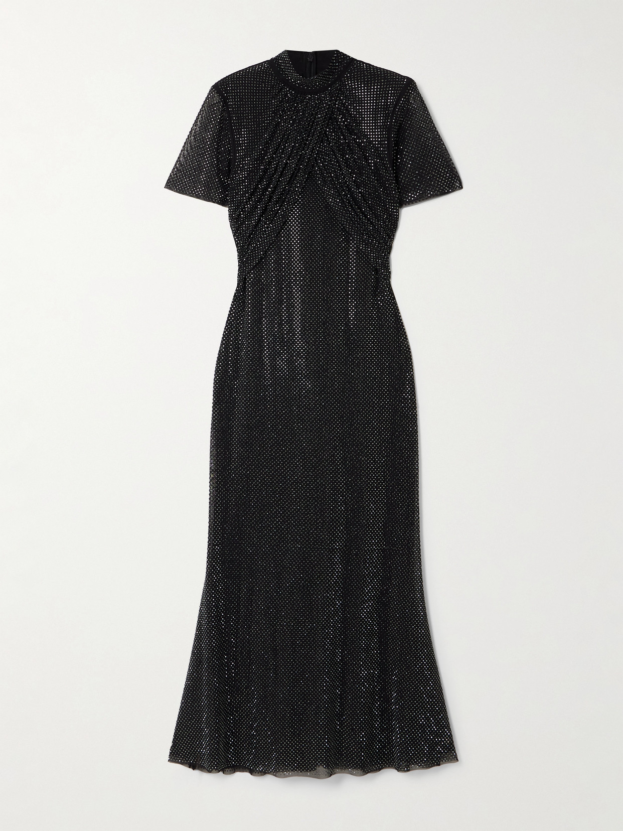 Self-Portrait - Crystal-embellished Gathered Tulle Midi Dress - Black