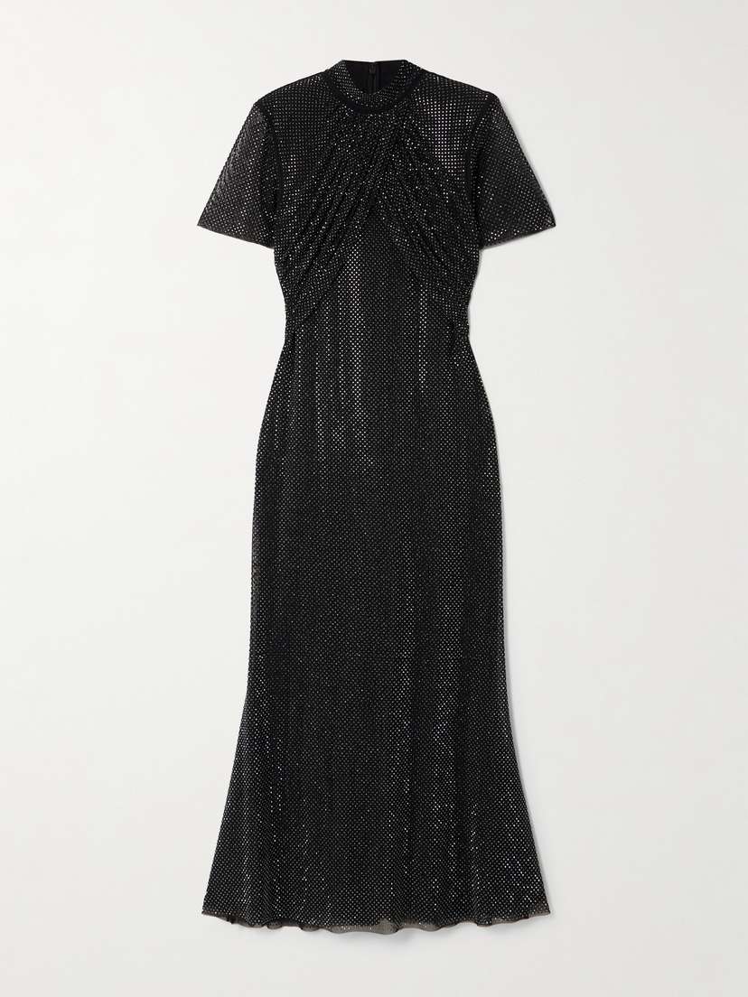 Self-Portrait Crystal-embellished Gathered Tulle Midi Dress