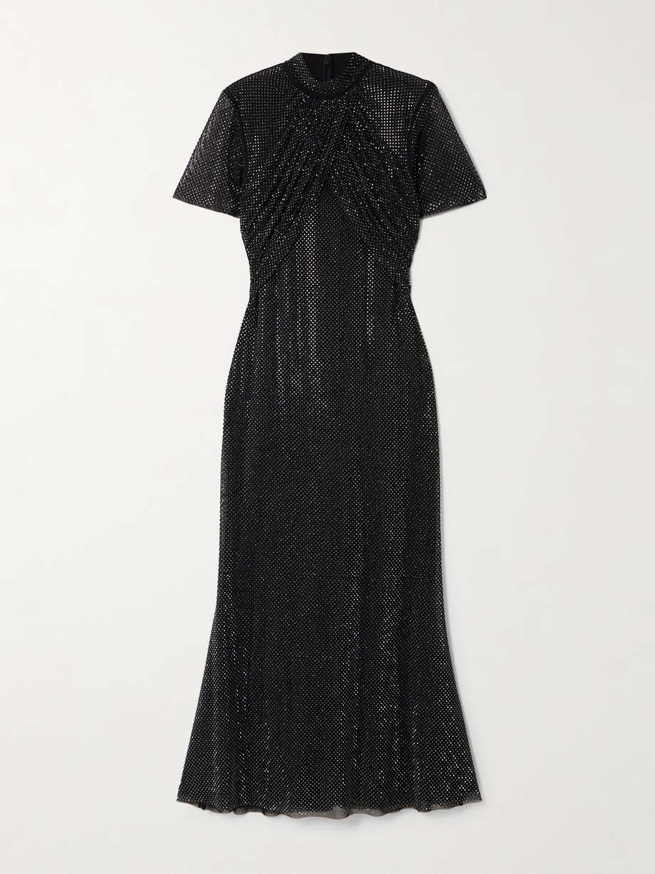 crystal-embellished gathered tulle midi dress