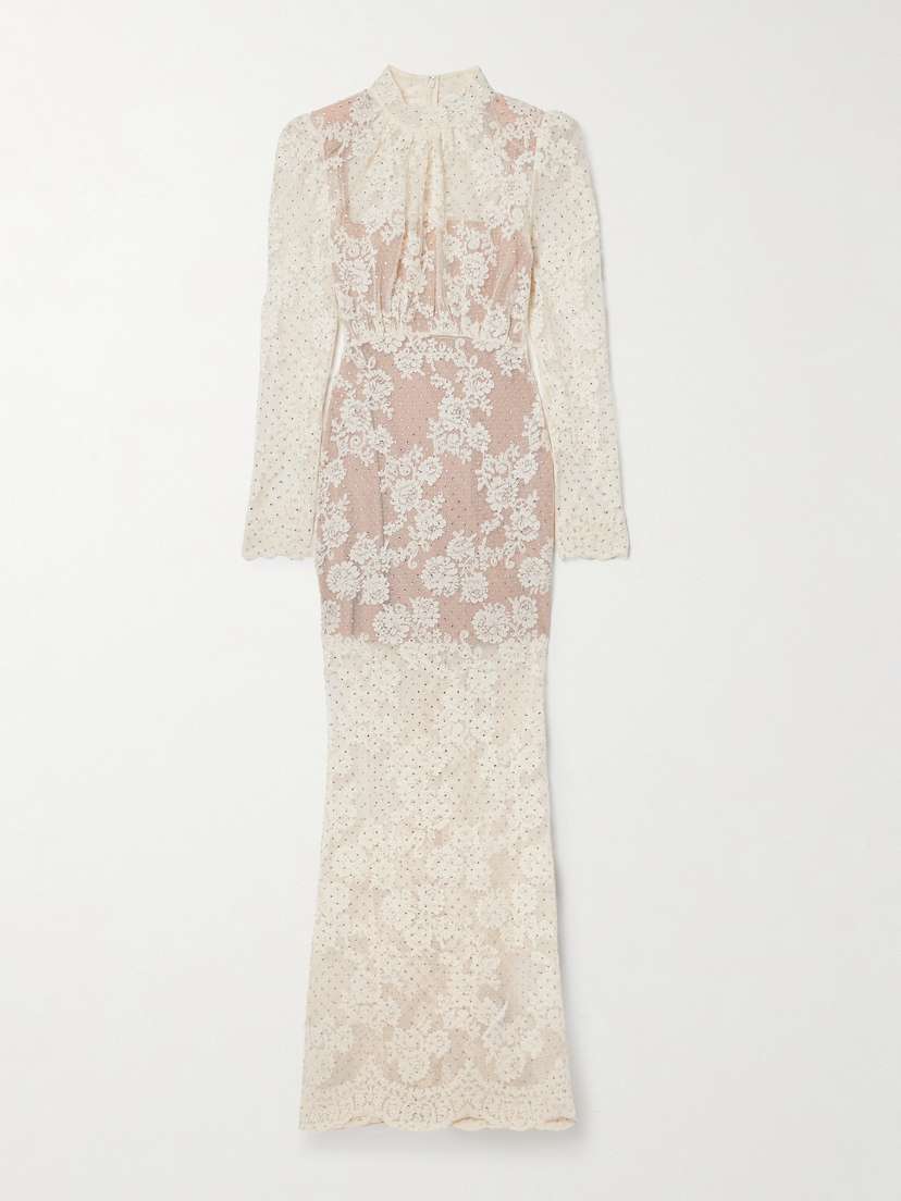 Self-Portrait Crystal-embellished Corded Lace Maxi Dress