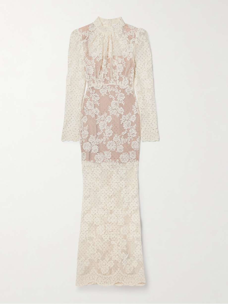 crystal-embellished corded lace maxi dress