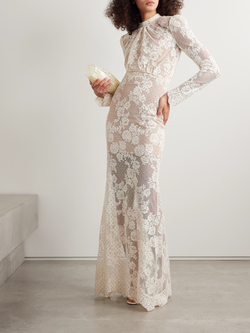 self-portrait Crystal-embellished corded lace maxi dress