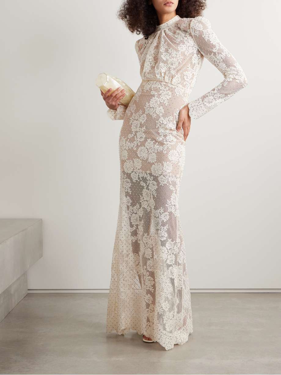 crystal-embellished corded lace maxi dress