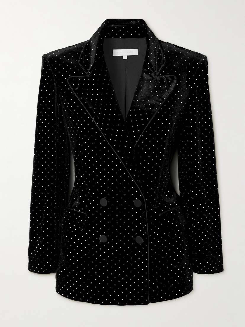 Borgo de Nor Quinn Double-breasted Crystal-embellished Velvet Blazer
