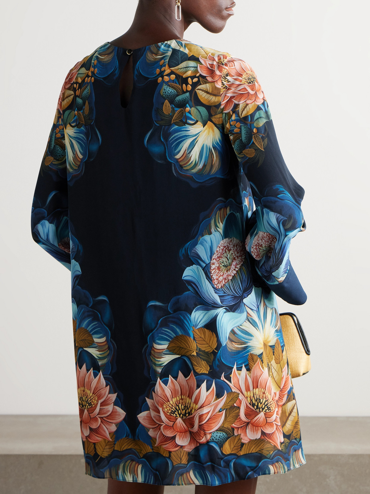 Borgo De Nor Cocoa Floral-print Crepe Mini Dress In Black