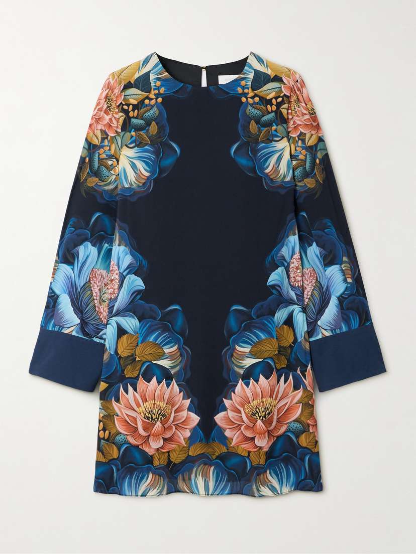 Borgo de Nor Cocoa Floral-print Crepe Mini Dress