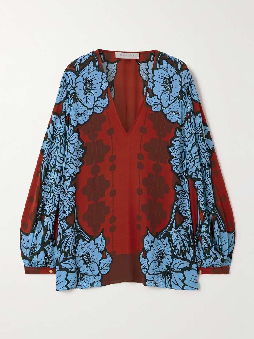 Borgo de Nor Stellan Floral-print Crepe De Chine Blouse