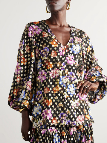 Borgo de Nor Stellan floral-print metallic fil coupé chiffon blouse