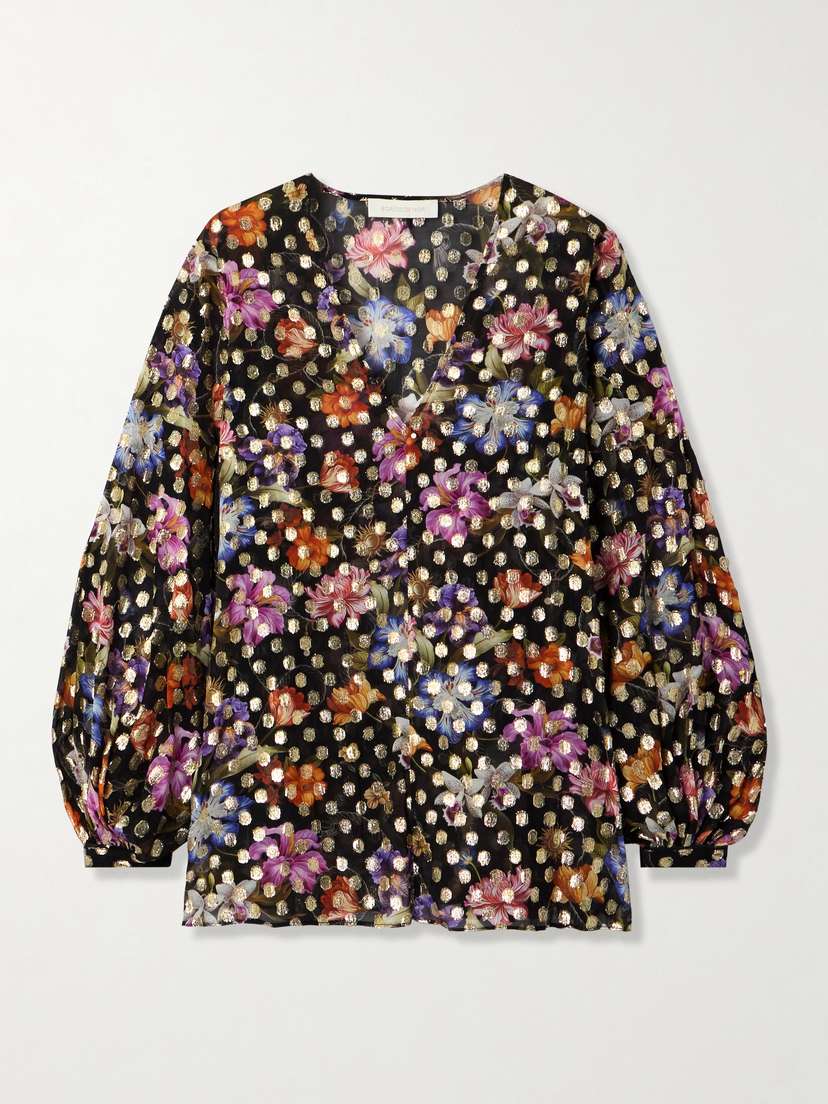 Borgo de Nor Stellan Floral-print Metallic Fil Coupé Chiffon Blouse