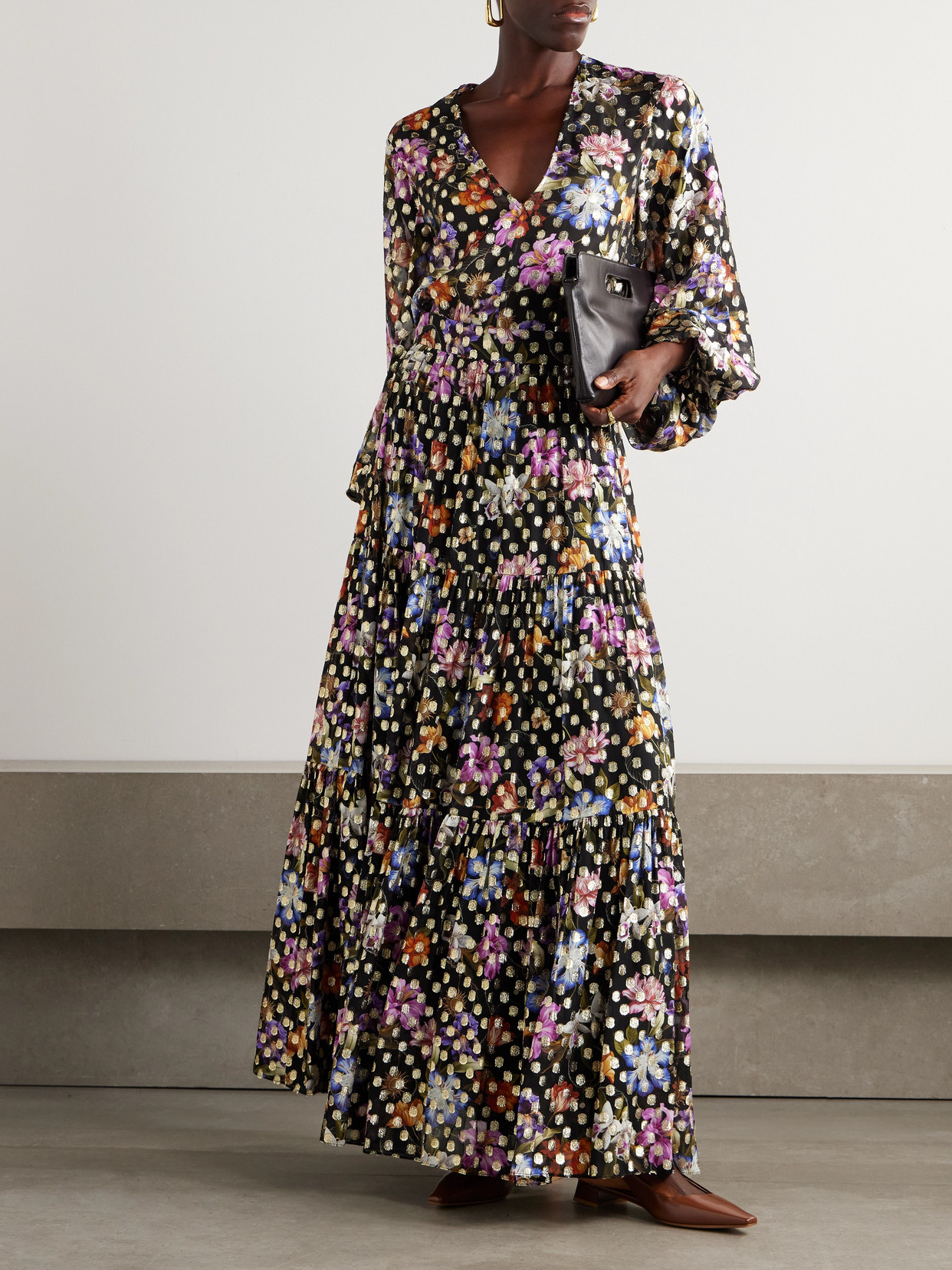 Stellan Floral-Print Metallic Fil Coupé Chiffon Blouse