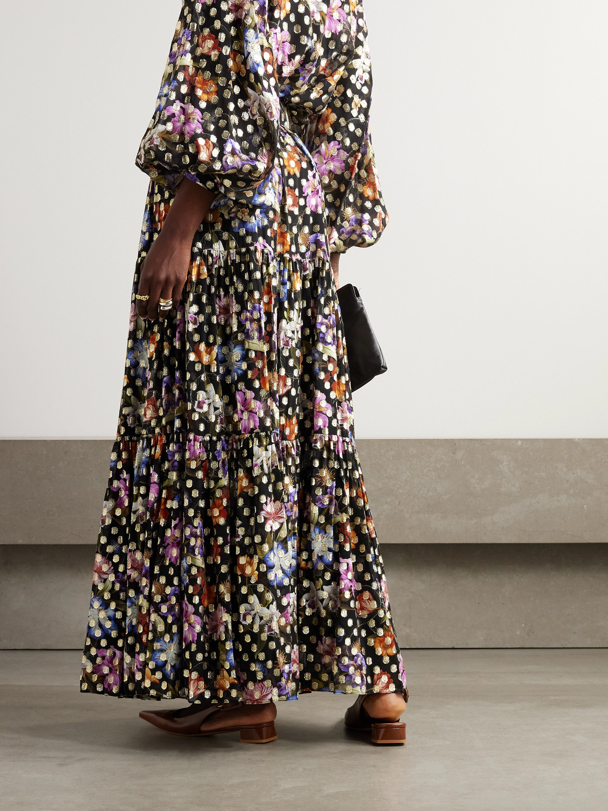 Frey Tiered Floral-Print Metallic Fil Coupé Chiffon Maxi