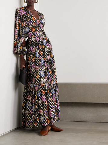 Borgo de Nor Frey tiered floral-print metallic fil coupé chiffon maxi skirt
