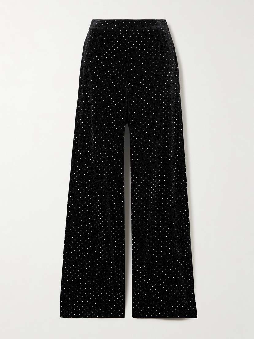 Borgo de Nor Henley Crystal-embellished Velvet Wide-leg Pants