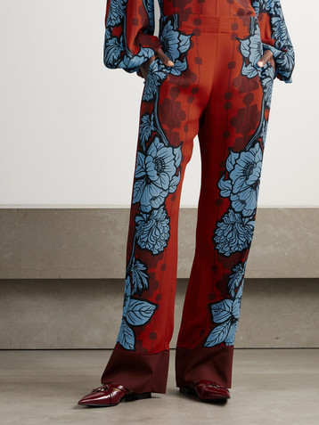 Borgo de Nor Havana floral-print satin-trimmed crepe de chine pants