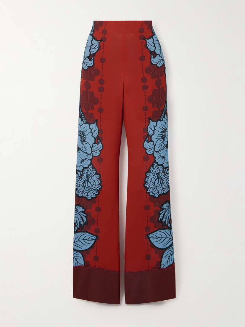 Borgo de Nor Havana Floral-print Satin-trimmed Crepe De Chine Pants