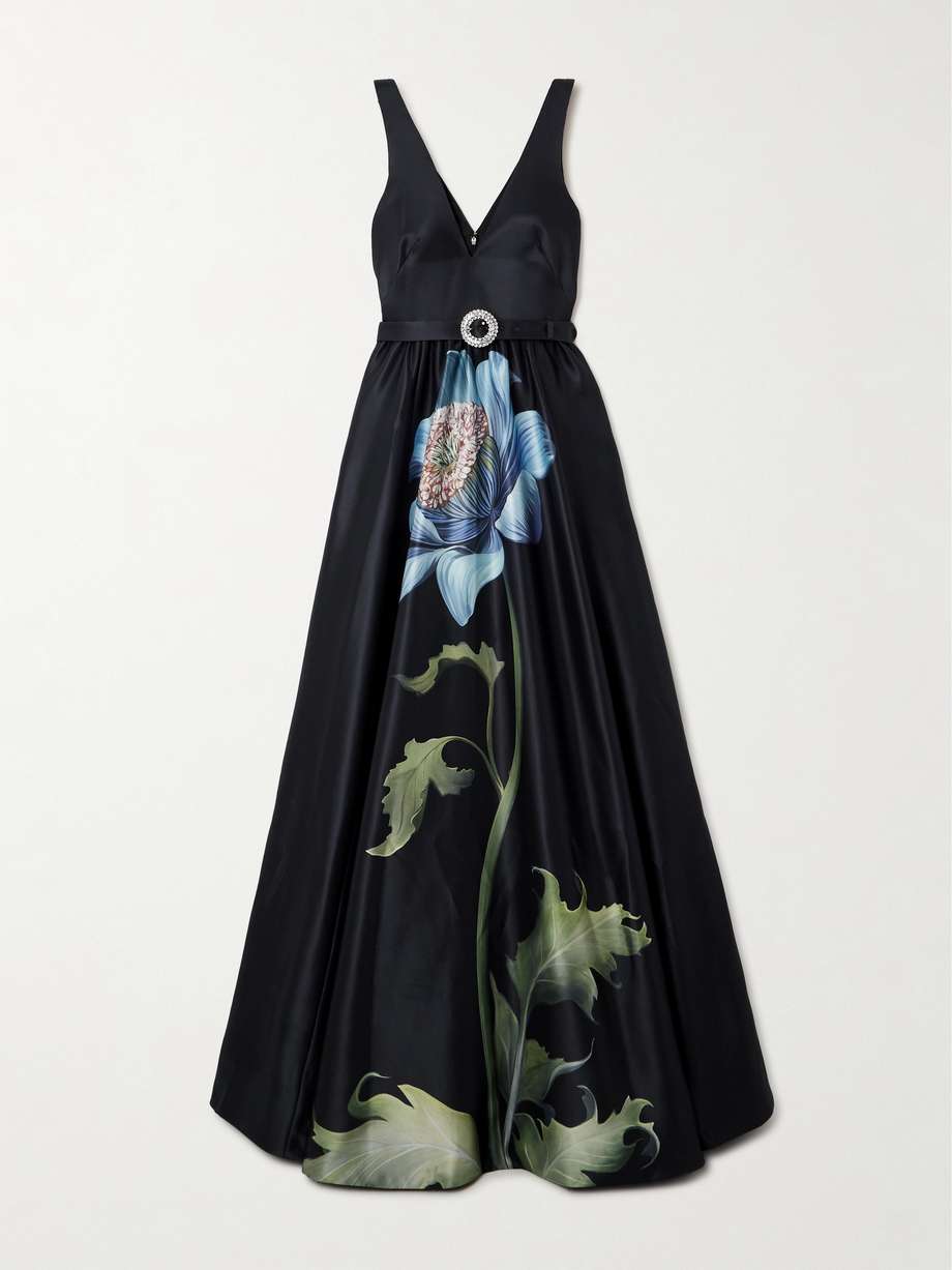 arabella belted floral-print taffeta gown