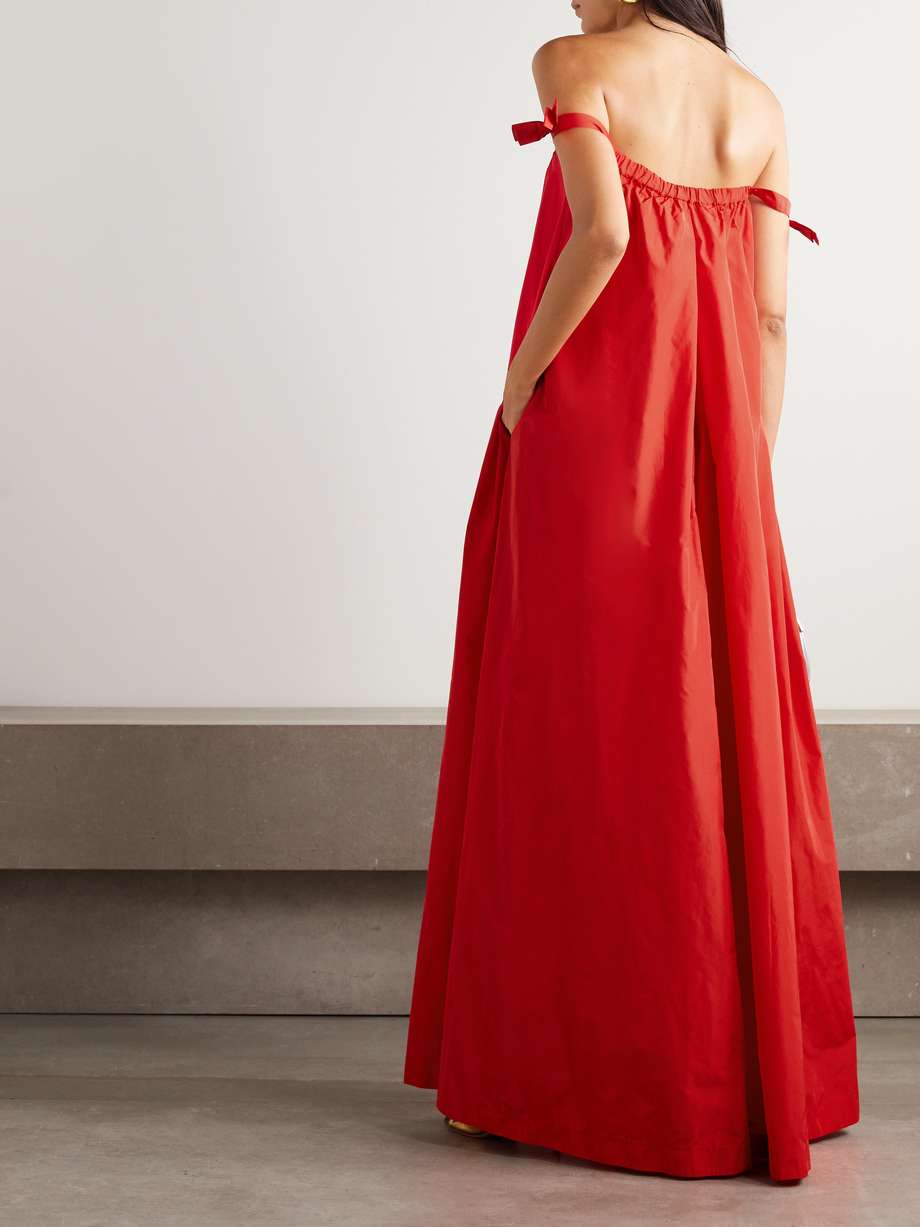 brigitte off-the-shoulder bow-embellished taffeta gown