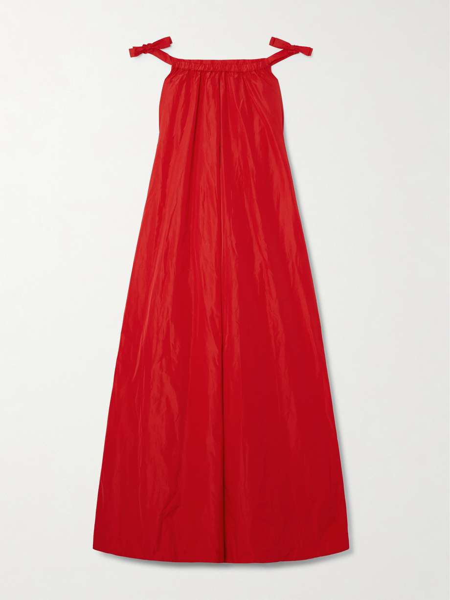 brigitte off-the-shoulder bow-embellished taffeta gown