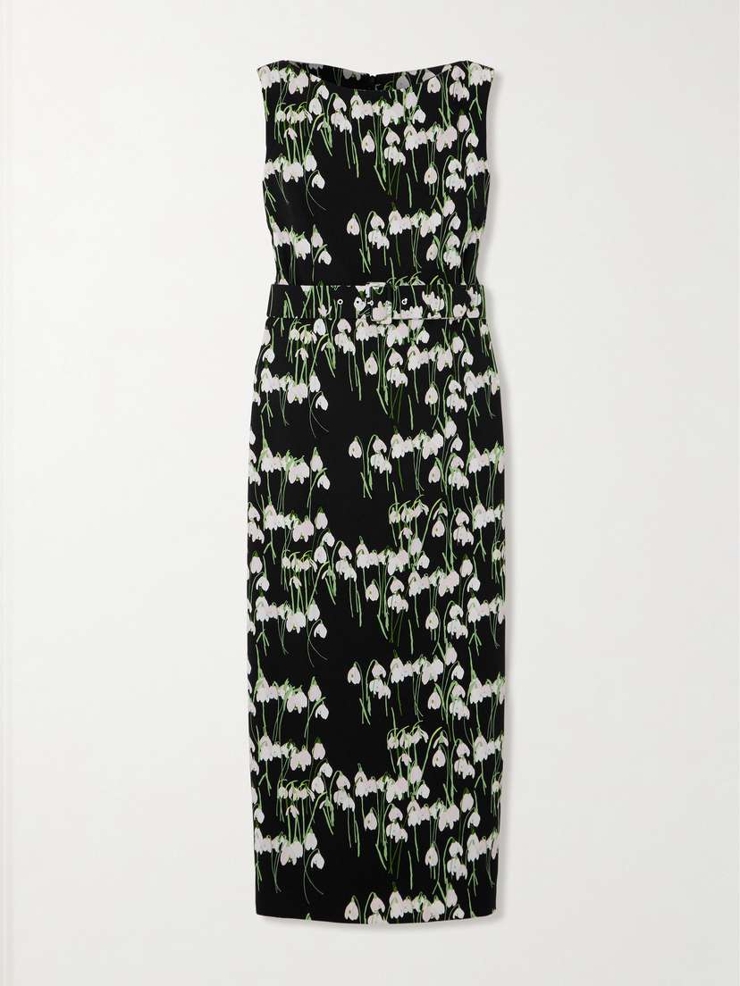 BERNADETTE Lucille Belted Floral-print Crepe Midi Dress