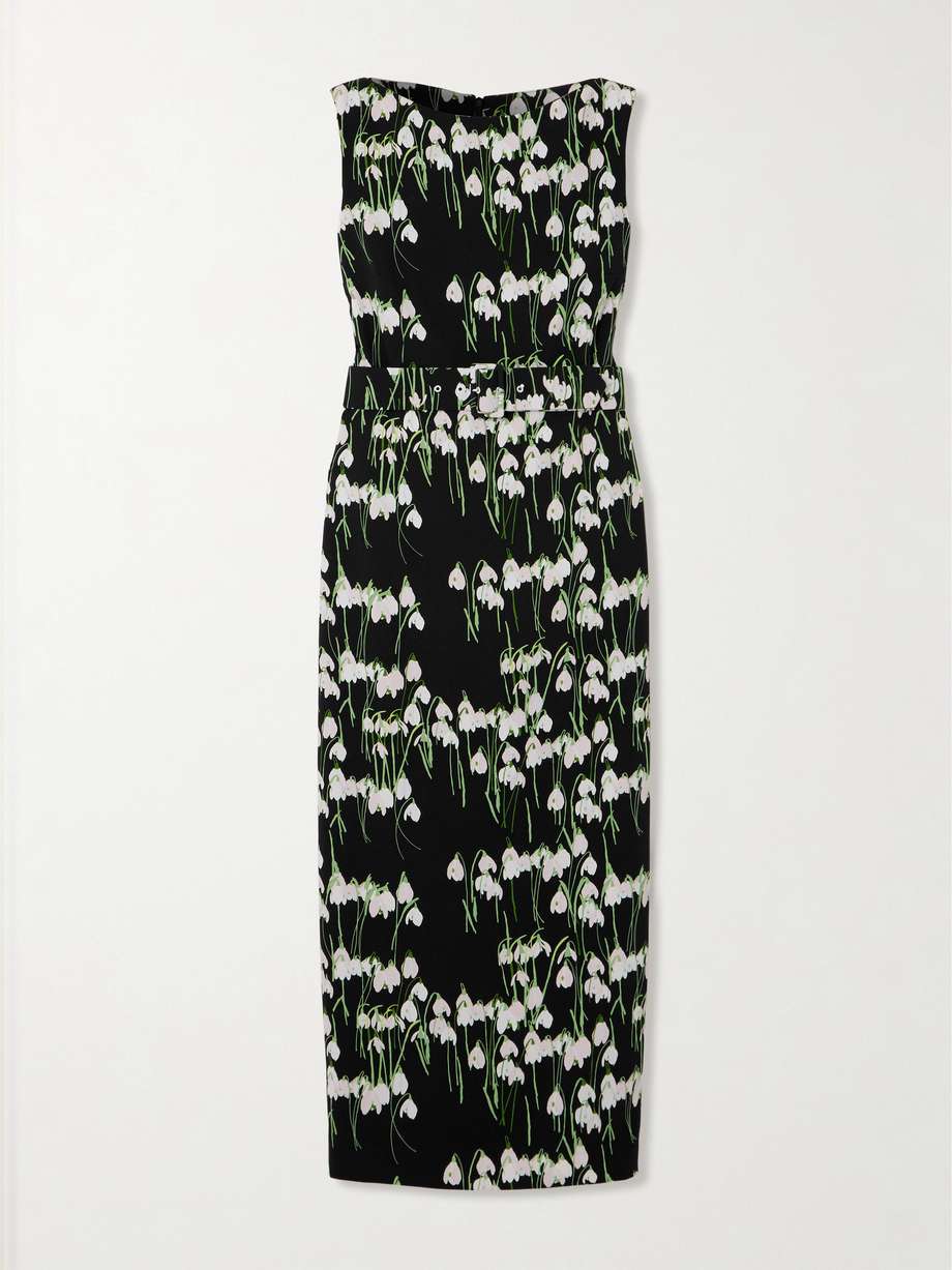 lucille belted floral-print crepe midi dress