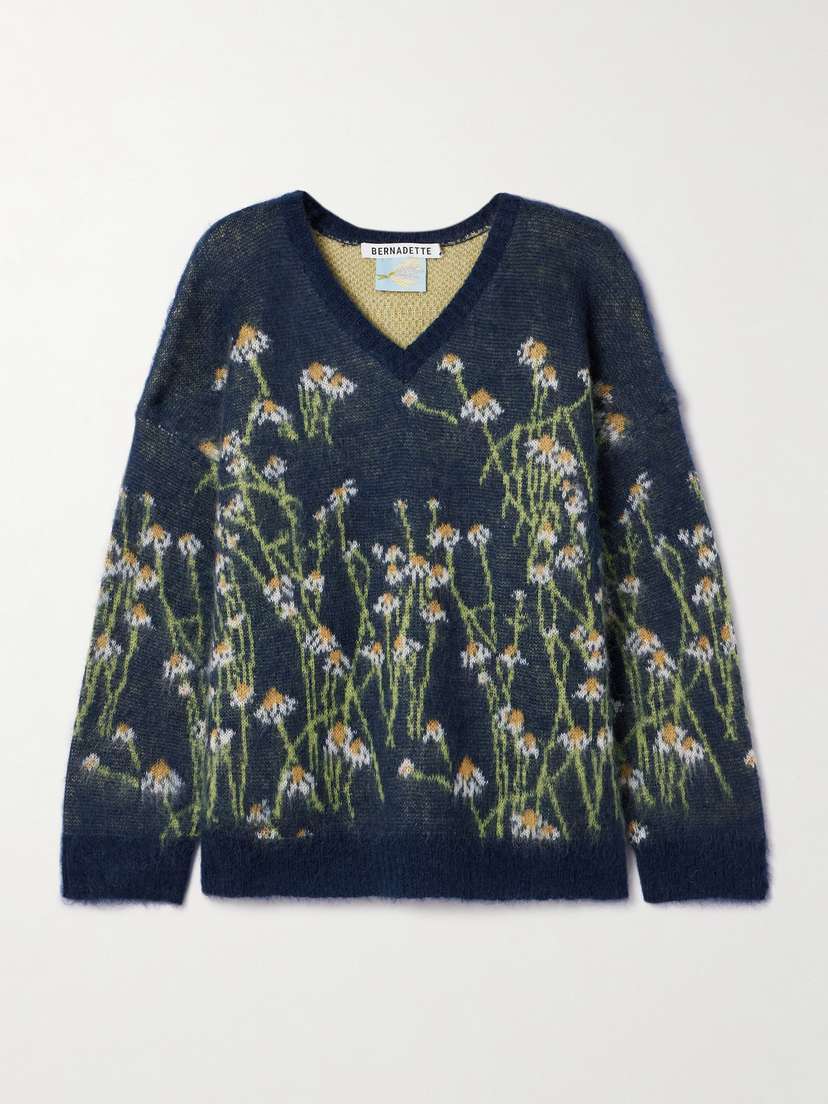 BERNADETTE Lala Jacquard-knit Mohair-blend Sweater