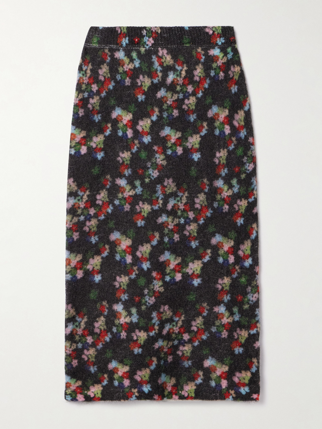 Bernadette Edouard Floral-print Mohair-blend Midi Skirt In Black