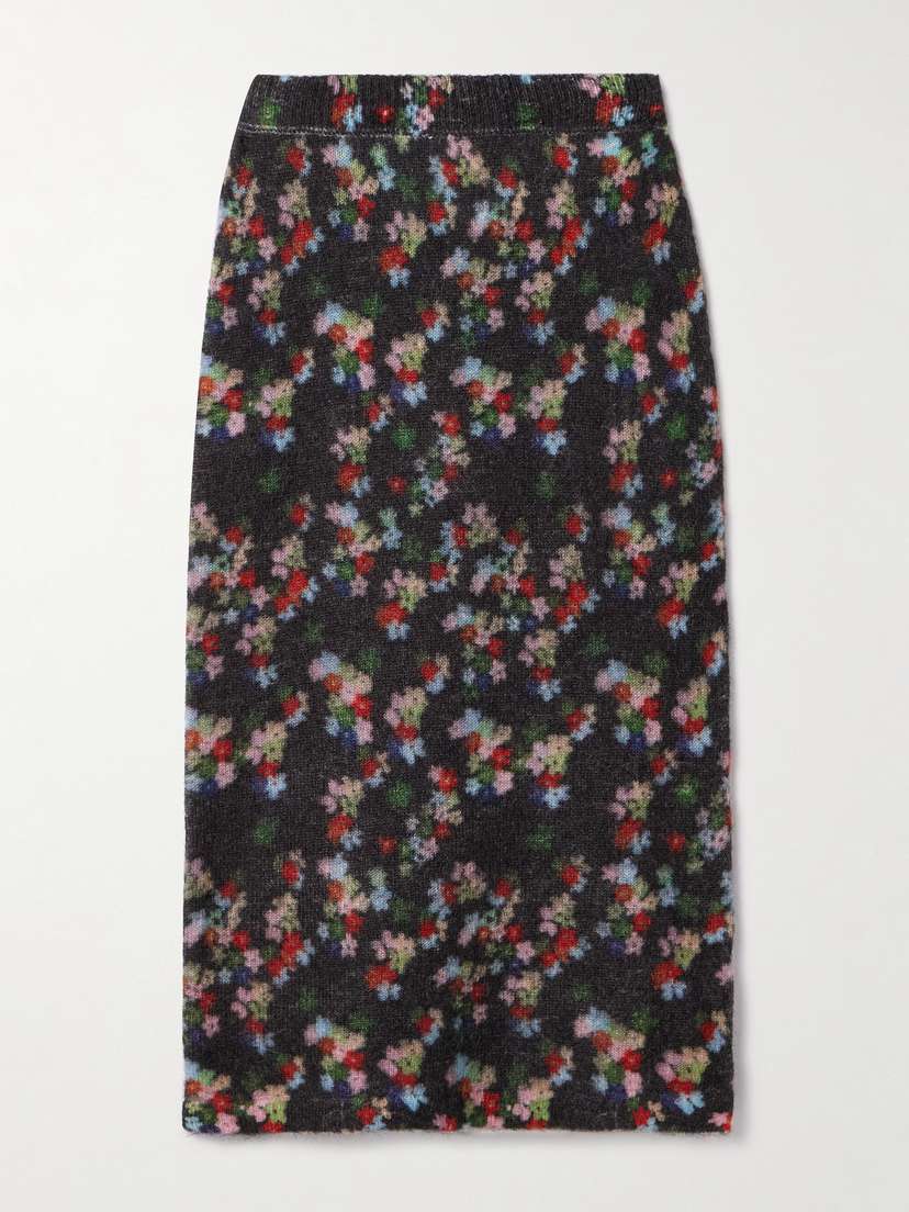 BERNADETTE Edouard Floral-print Mohair-blend Midi Skirt