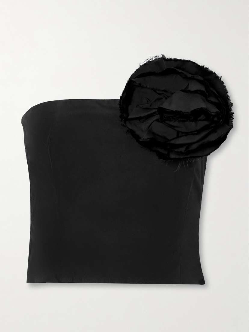 BERNADETTE Lena Cropped Appliquéd Taffeta Bustier Top