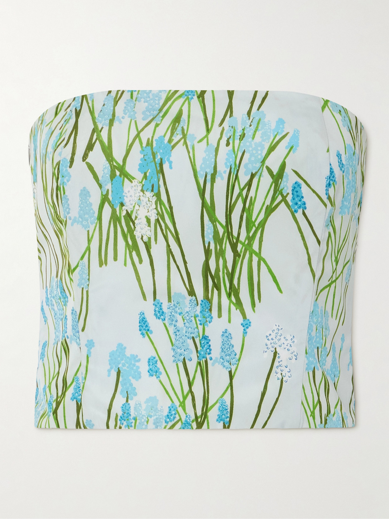Bernadette Lena Cropped Strapless Floral-print Woven Top In Blue