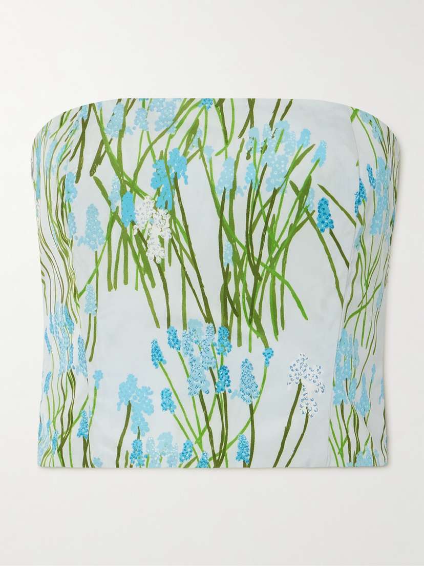 BERNADETTE Lena Cropped Strapless Floral-print Woven Top