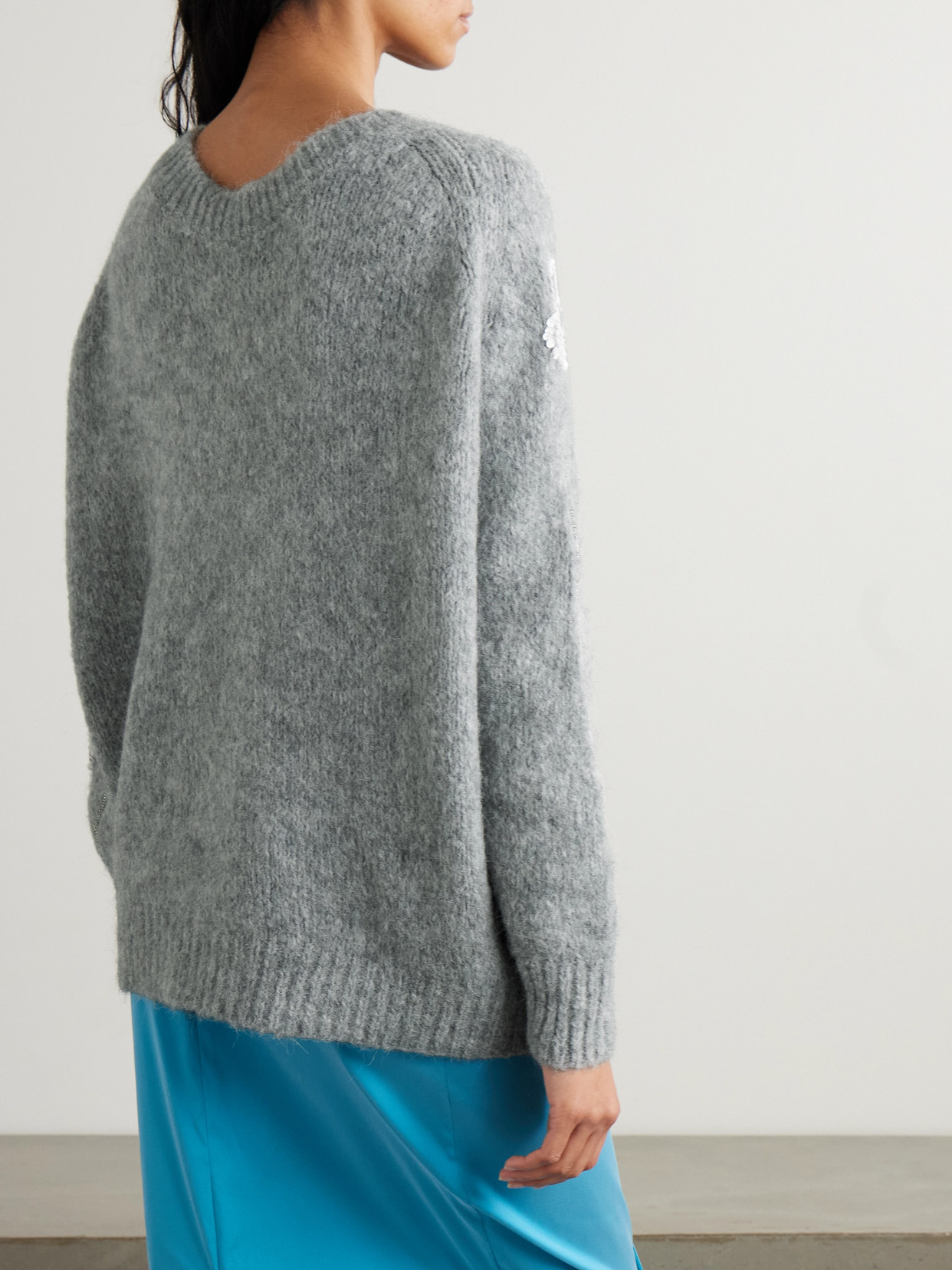 Bernadette Orchidea Crystal And Sequin-embellished Alpaca-blend Sweater In Gray