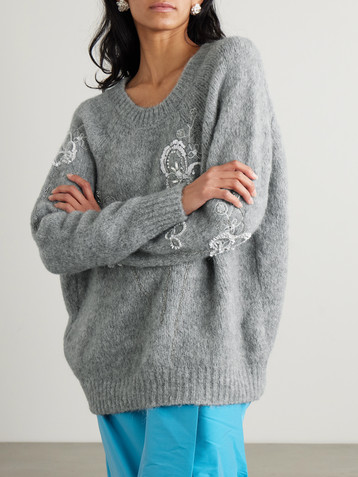 Bernadette Orchidea crystal and sequin-embellished alpaca-blend sweater