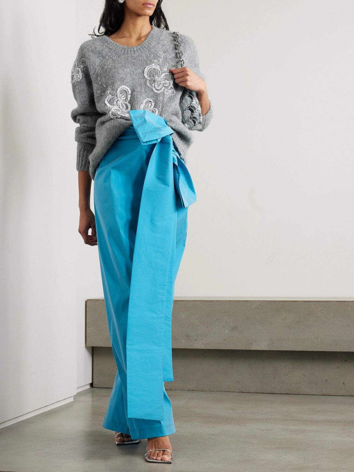 Bernadette Orchidea Crystal And Sequin-embellished Alpaca-blend Sweater In Gray