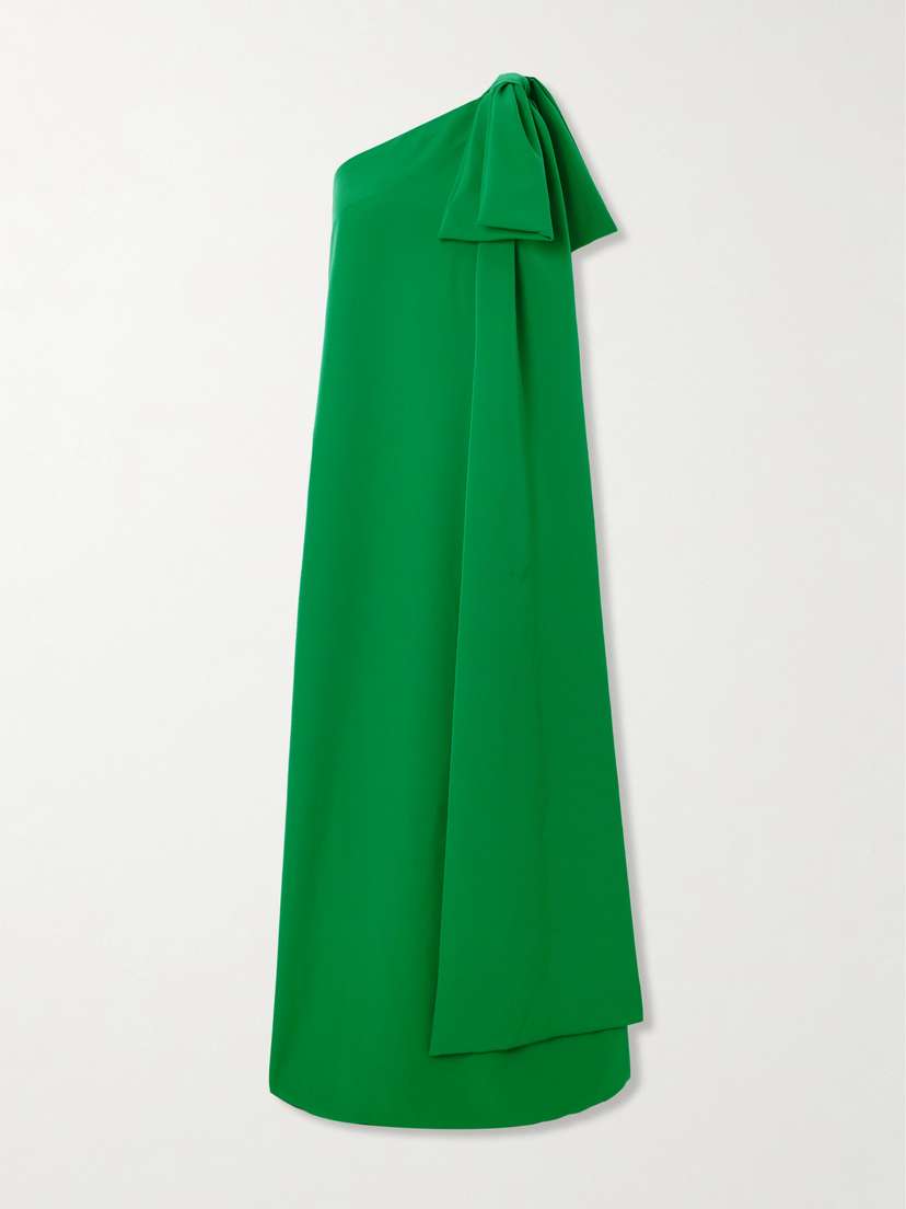 BERNADETTE Samuel One-shoulder Bow-embellished Crepe Gown