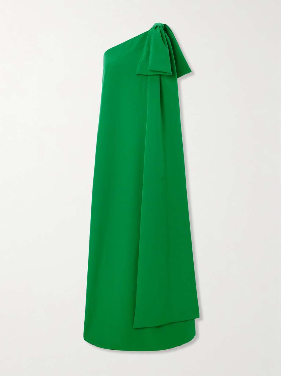 samuel one-shoulder bow-embellished crepe gown