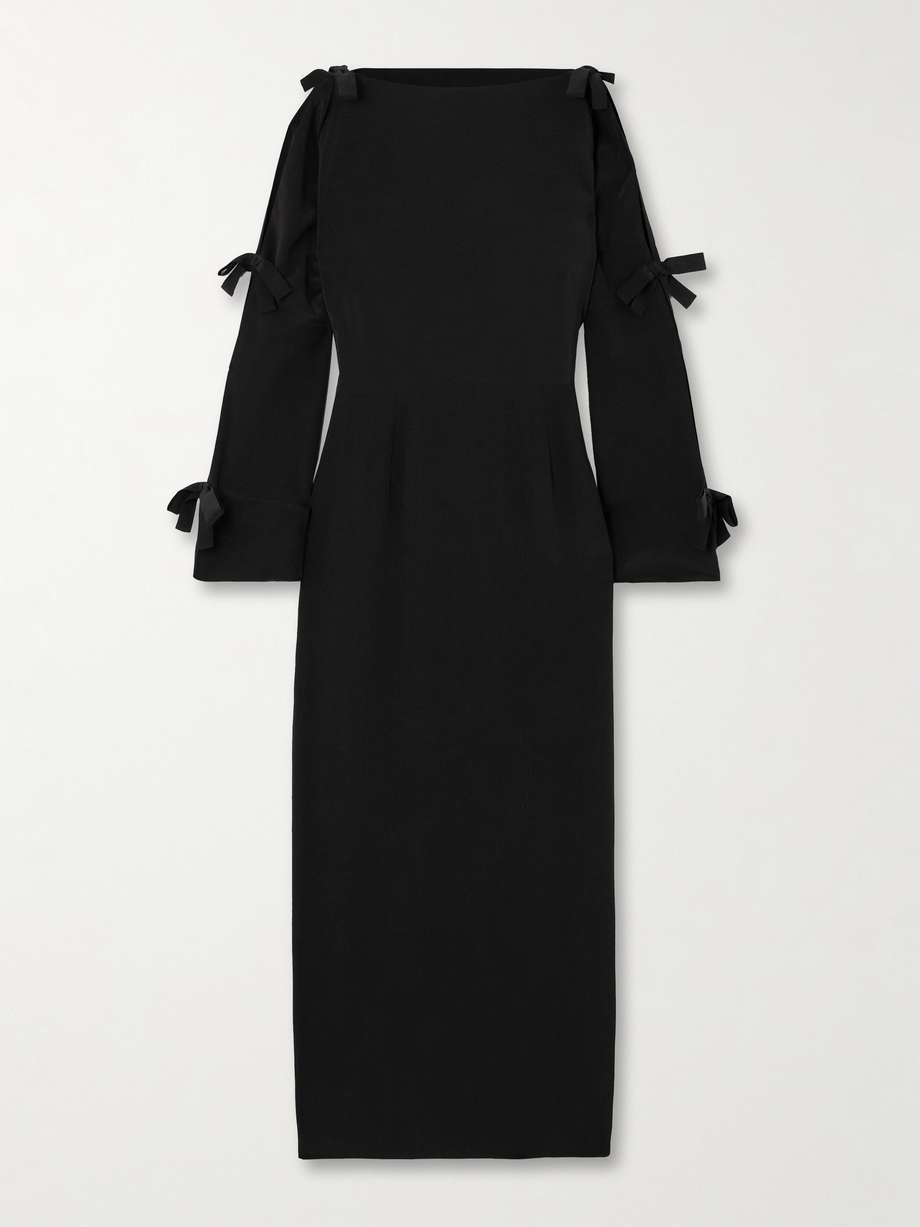 bow-embellished silk crepe de chine midi dress