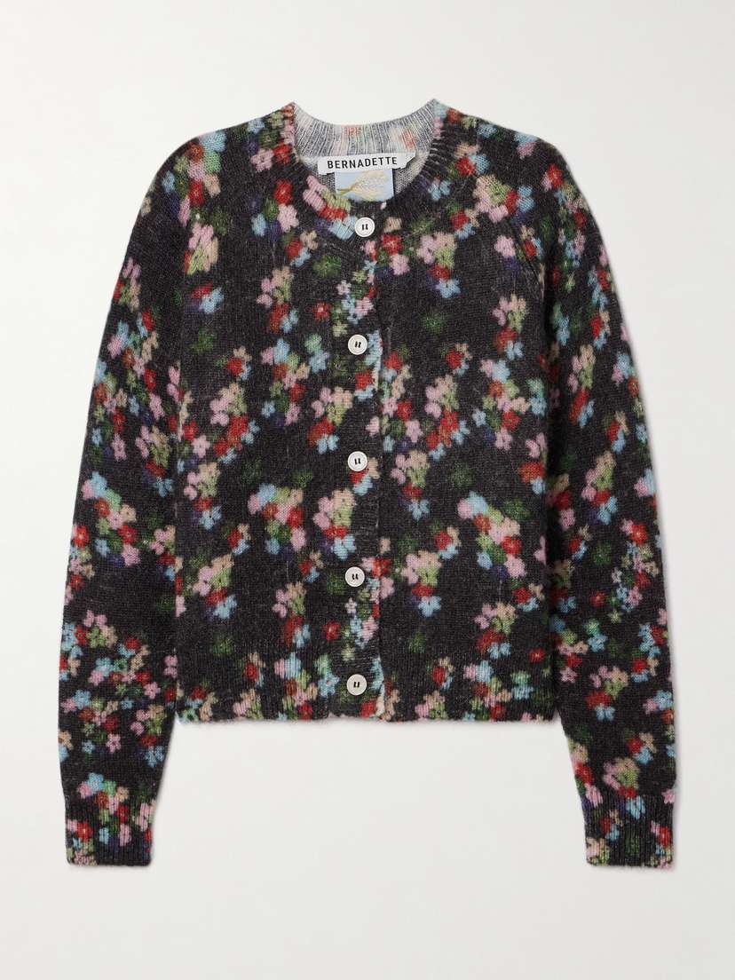 BERNADETTE Violetta Floral-print Mohair-blend Cardigan