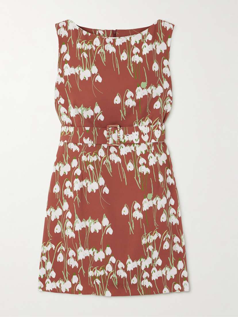 BERNADETTE Lucille Belted Floral-print Crepe Mini Dress