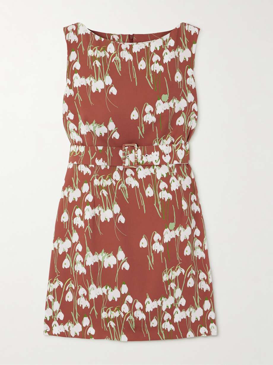 lucille belted floral-print crepe mini dress