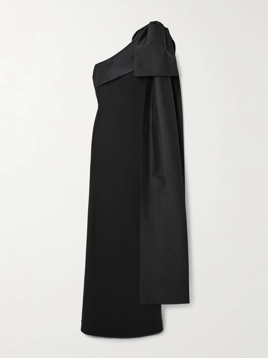 adrian one-shoulder bow-detailed crepe and taffeta gown