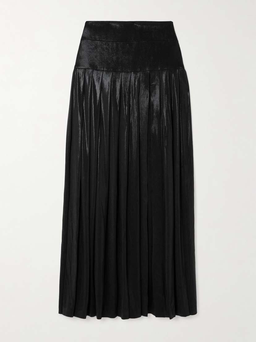 Norma Kamali Pleated Stretch-lamé Maxi Skirt