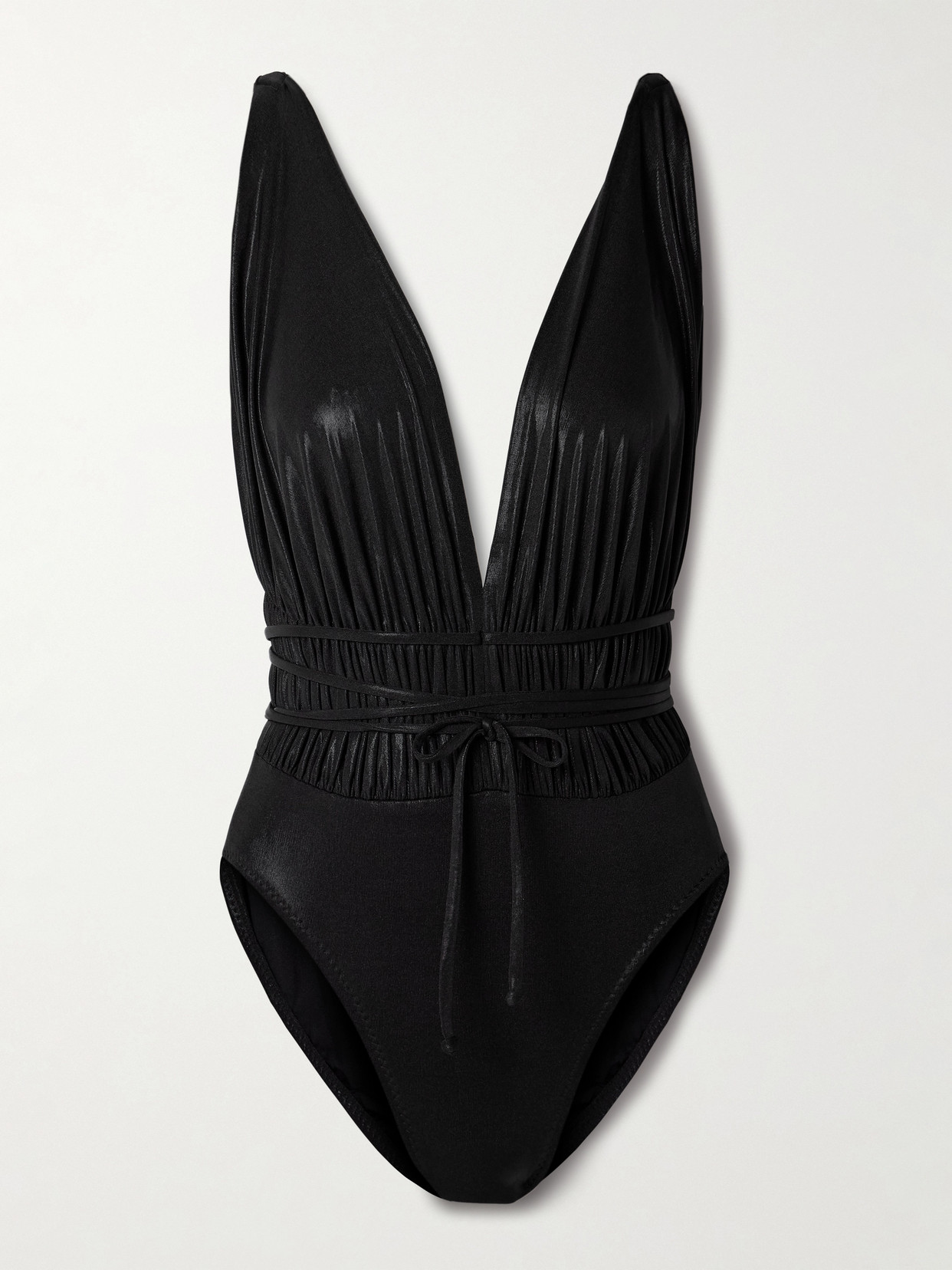 Norma Kamali Goddess Mio Ruched Stretch-lamé Swimsuit In Black