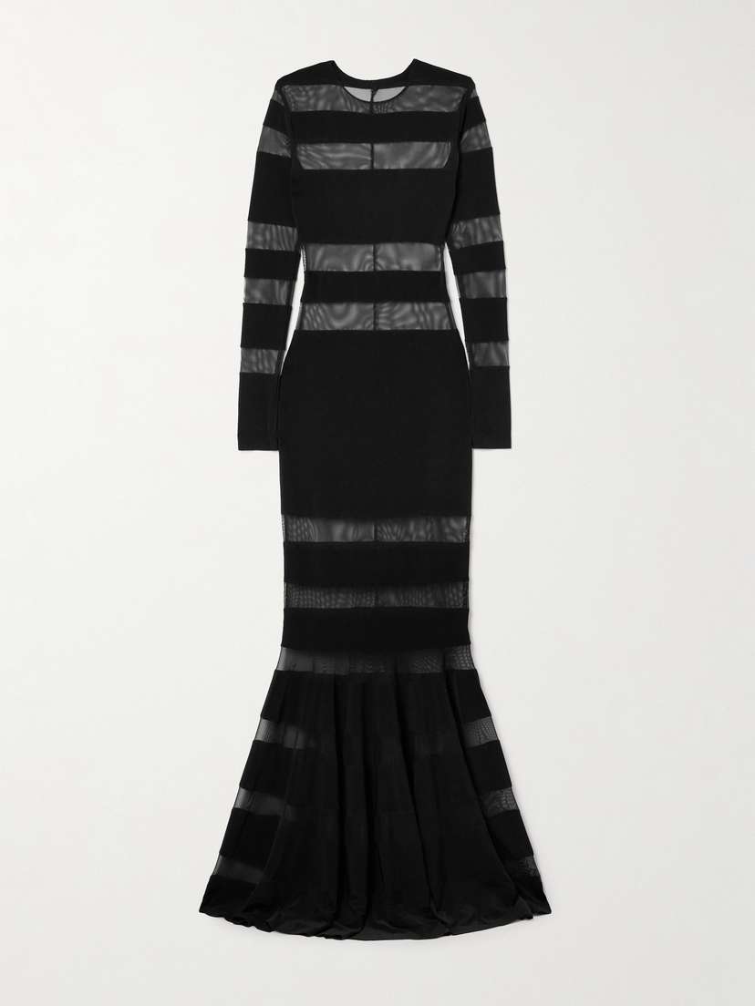 Norma Kamali Mesh-paneled Stretch-jersey Gown