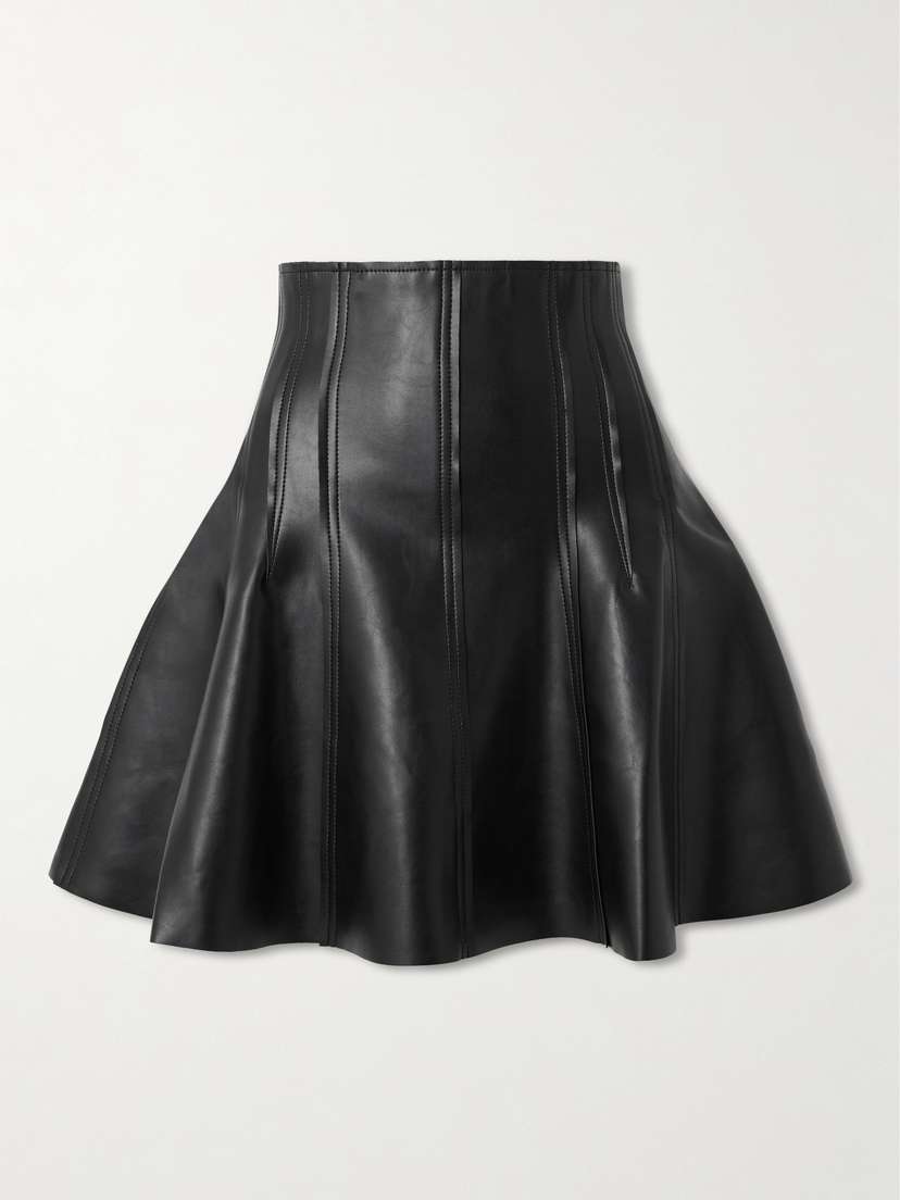 Norma Kamali Grace Pleated Leather Mini Skirt
