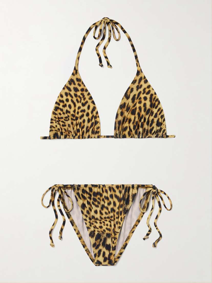 Norma Kamali Leopard-print Halterneck Triangle Bikini