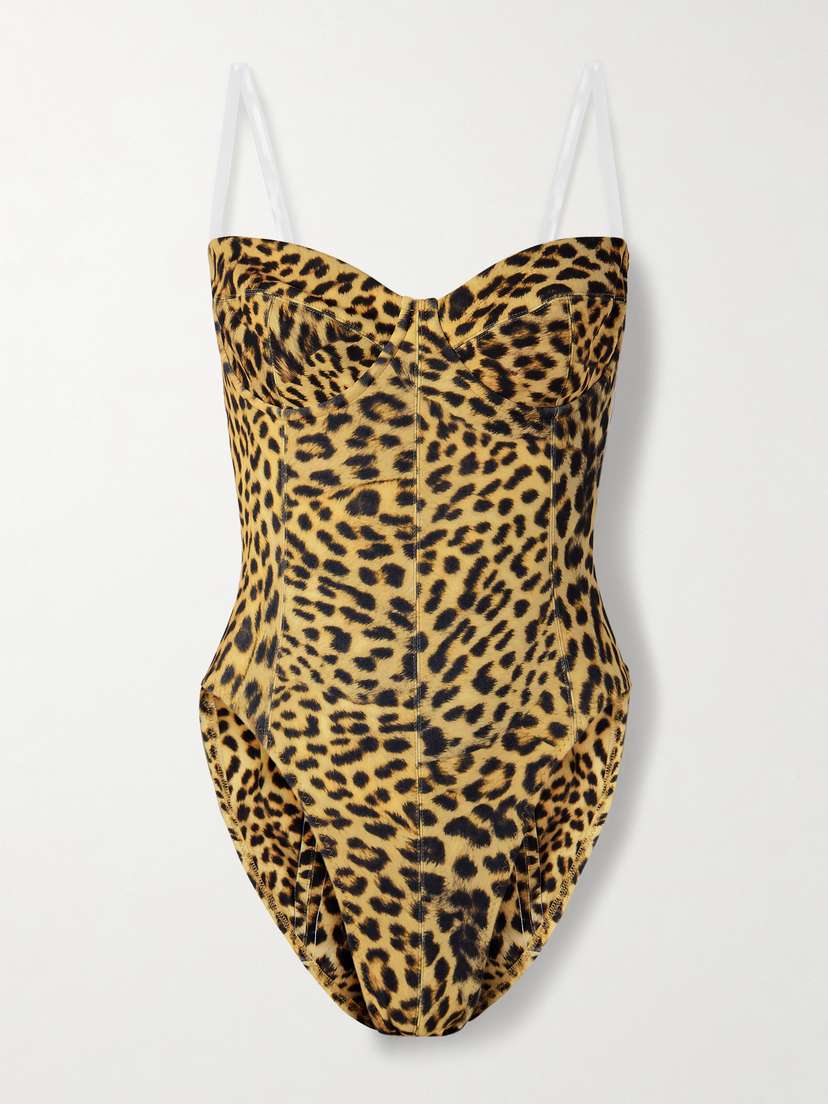 Norma Kamali Mio Strapless Leopard-print Swimsuit