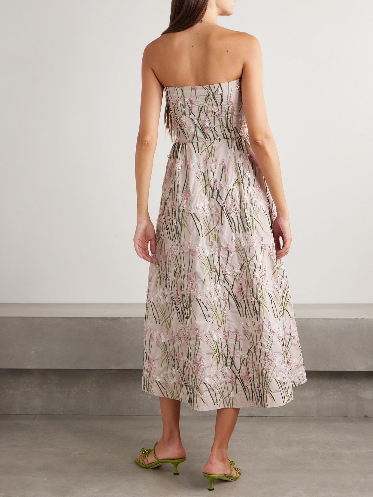 Bernadette Dette Strapless Sequin-embellished Embroidered Taffeta Midi Dress In Pink