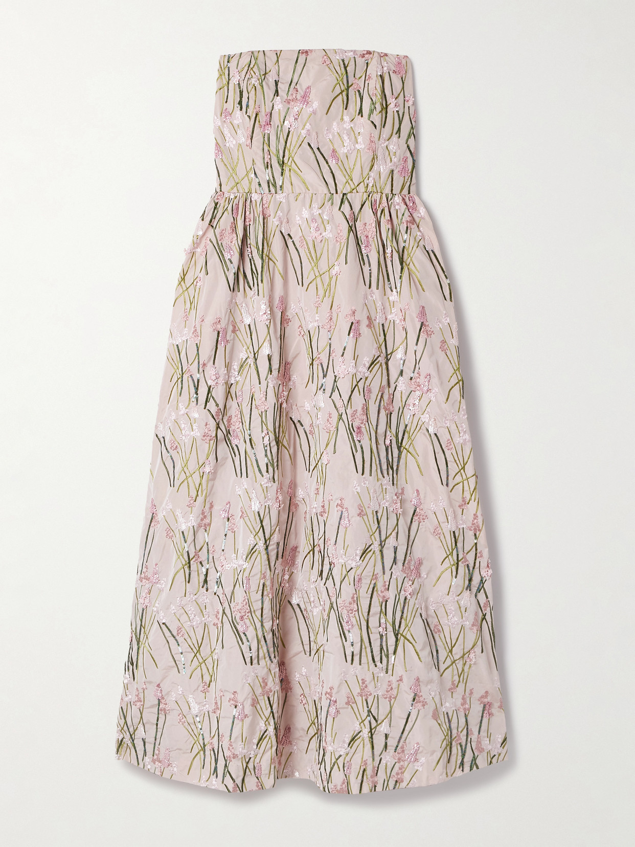 Bernadette Dette Strapless Sequin-embellished Embroidered Taffeta Midi Dress In Pink