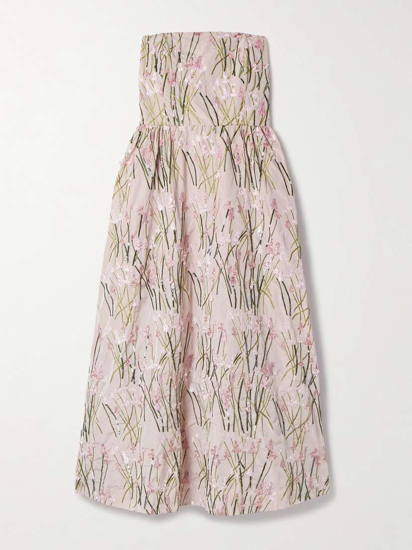 BERNADETTE Dette Strapless Sequin-embellished Embroidered Taffeta Midi Dress