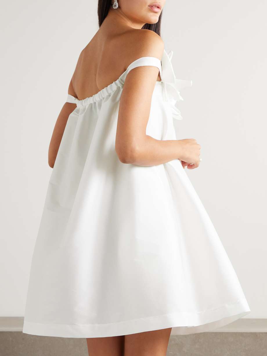 off-the-shoulder appliquéd taffeta mini dress